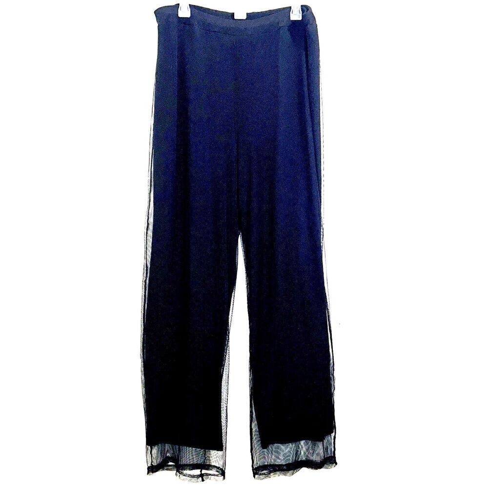 Casual Living Black Mesh Overlay Straight Leg Pants Size 16W Pull On  Party.